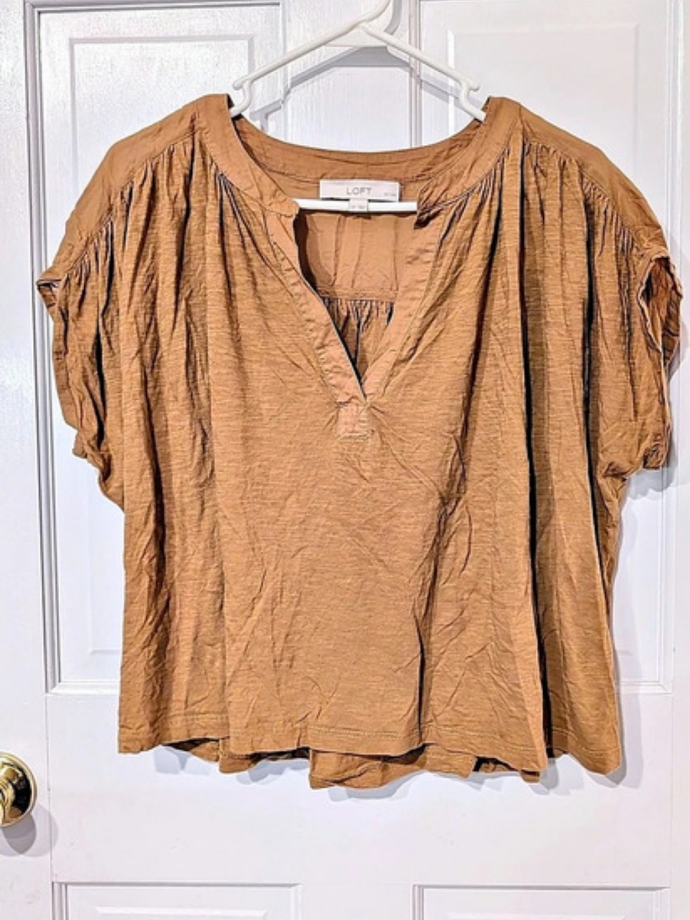 LOFT V-Neck Blouse in Brown Size Large Petite